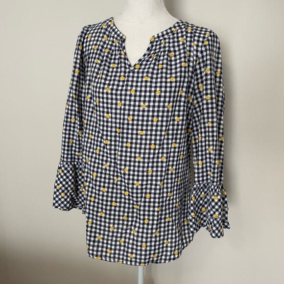 Talbots Bell Sleeve Plaid Blouse - Picture 2 of 6
